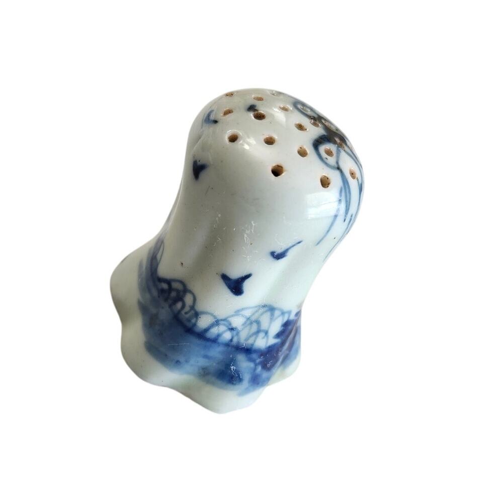 Antique Japanese Transferware Blue Flow Potpourri Holder Birds Tea House